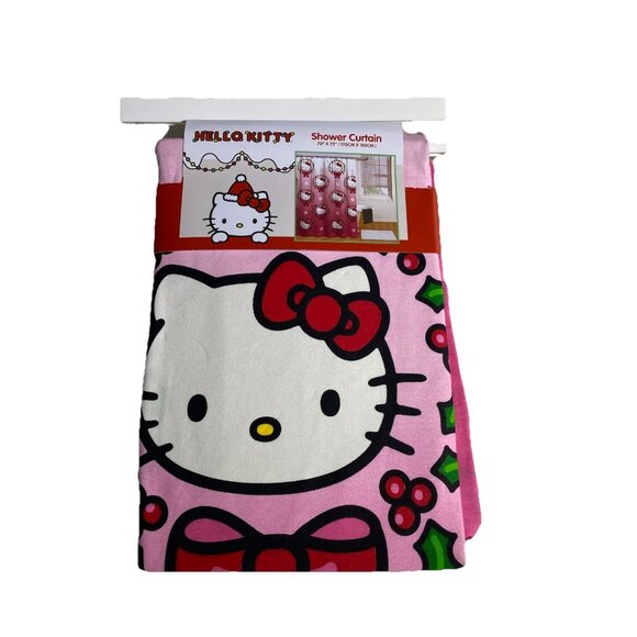 Hello Kitty Christmas Wreath Shower Curtain 70”x72” Gradient 100% Cotton - Picture 5 of 9